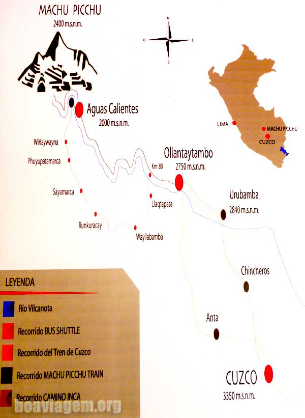 Mapa do Trem da Perurail para Macchu Picchu