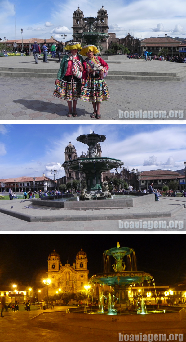 Dia e noite na plaza de armas de Cusco