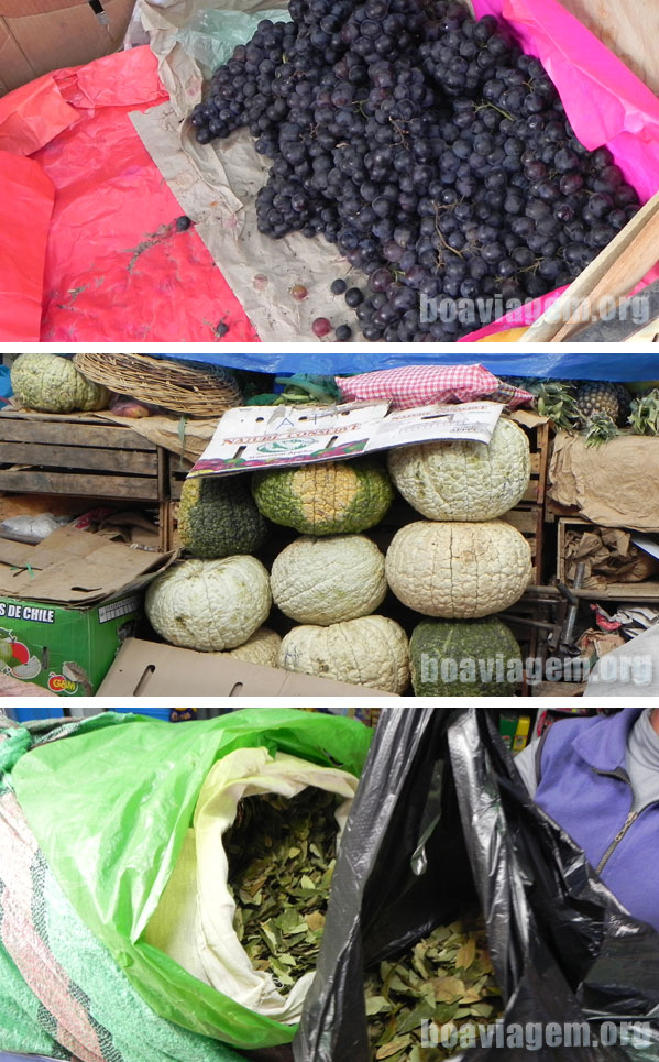 Comércio dos camponeses em Chivay - frutas, verduras, legumes e folha de coca