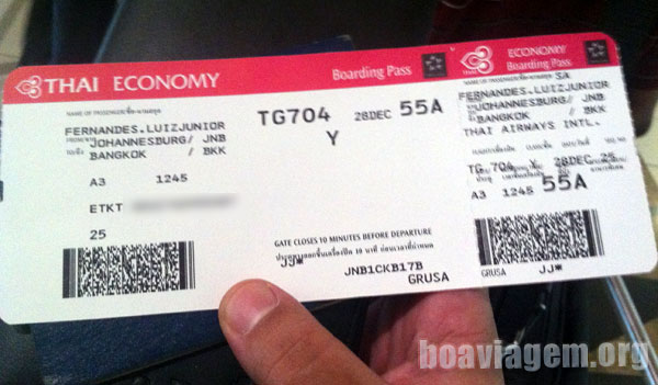 Conexão na África do Sul: Boarding Pass da Thai na mão, bora pra BKK