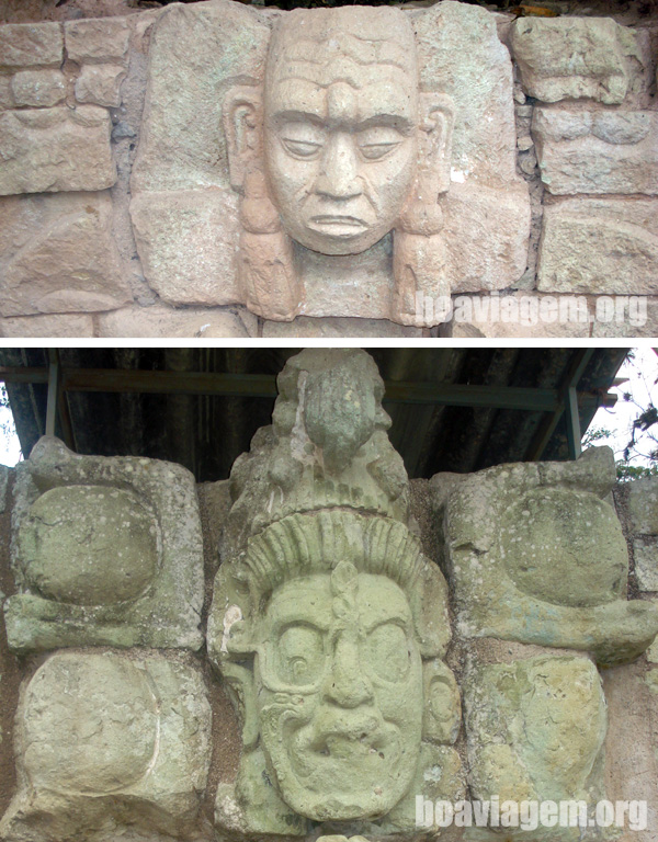 Faces talhadas em pedra nas Ruínas de Copán