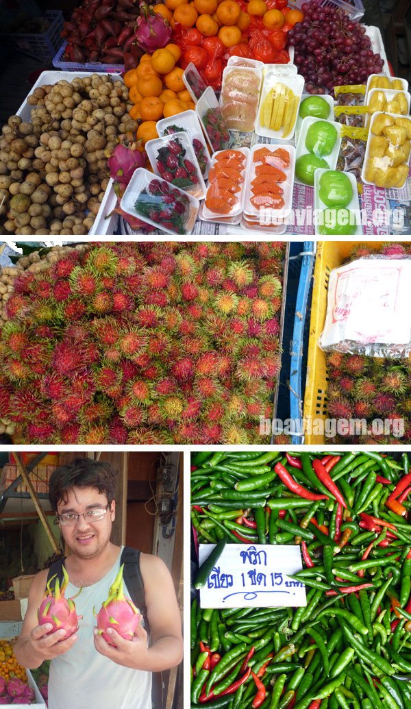 Frutas picadas para venda, a fruta do dragão são comuns em todos os mercados