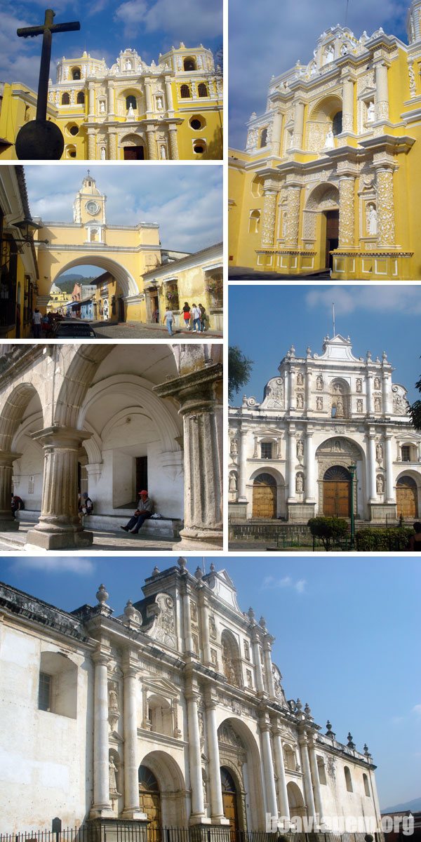 Igrejas e monumentos históricos nas ruas de Antígua