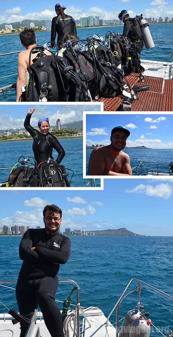 Navegando em frente a Waikiki, momentos antes de mergulhar