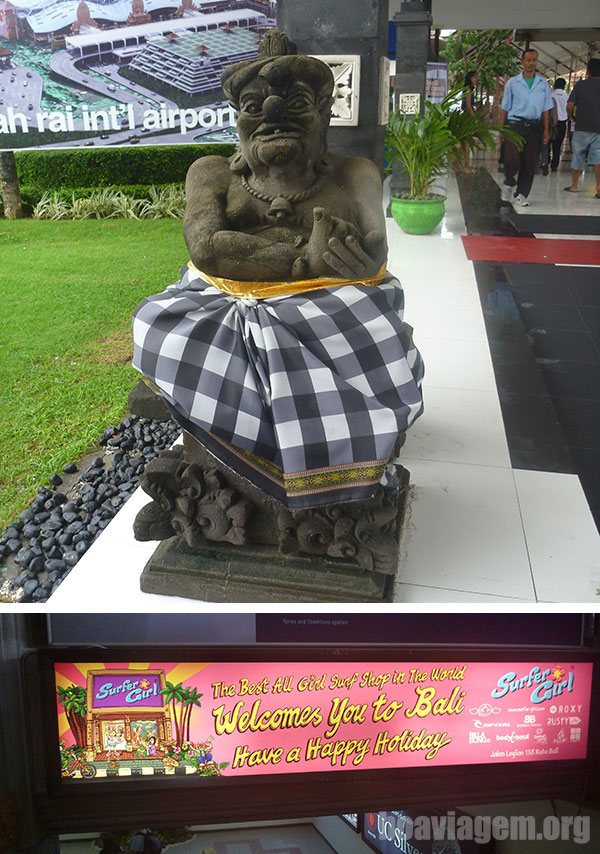 Ainda no aeroporto de Bali: estátuas adornadas - hinduismo