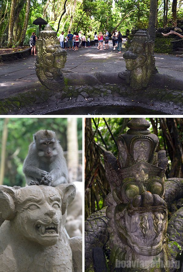 Belas esculturas na floresta dos macacos em Ubud - Bali - Indonésia
