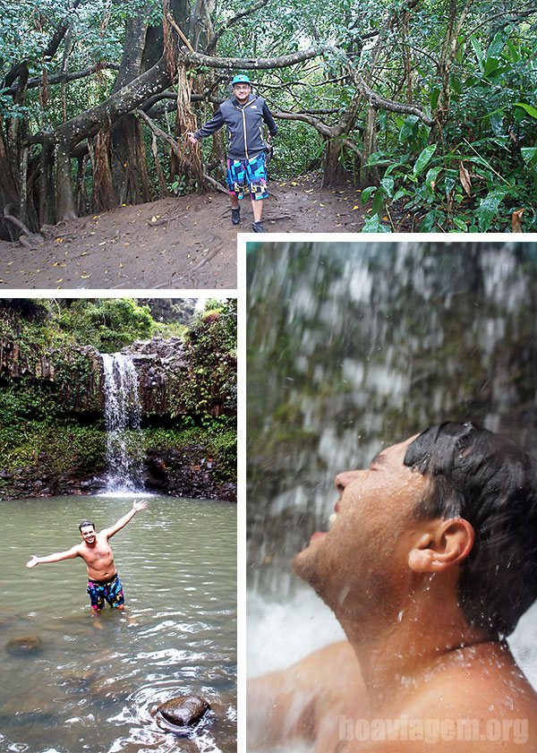 Tomando banho de cachoeira antes de viajar pra Hana