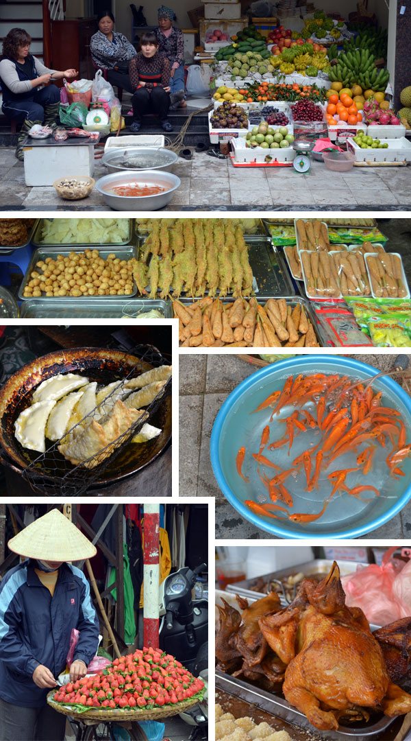 Vendedores de frutas, espetinhos, pastéis, peixinhos e frango frito