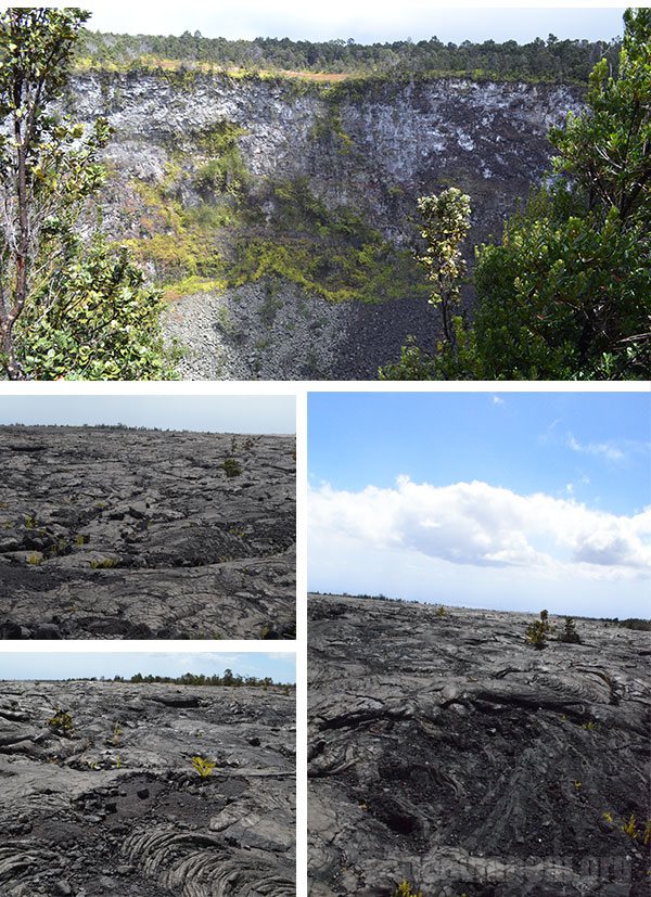Cratera de um vulcão e lava vulcânica endurecida com o passar dos anos