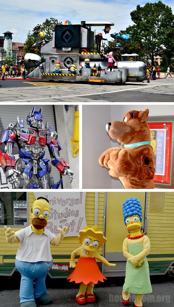 Alguns personagens: Meu malvado favorito, Optimus Prime, Scooby e os Simpsons