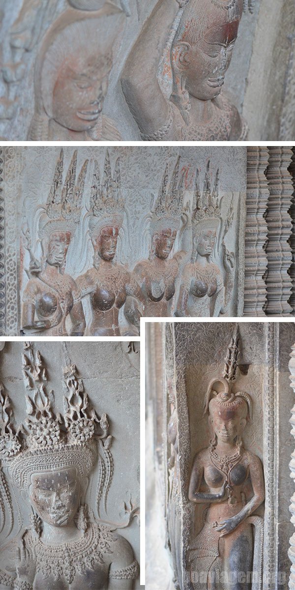 Esculturas pelas paredes de Angkor Wat
