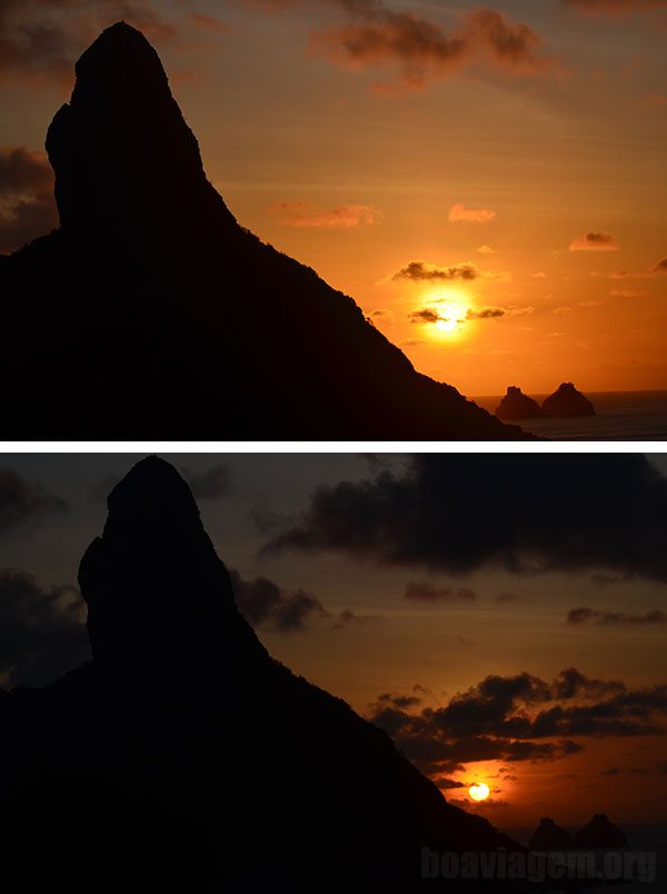 Fases do pôr do sol e a silhueta do Morro do Pico