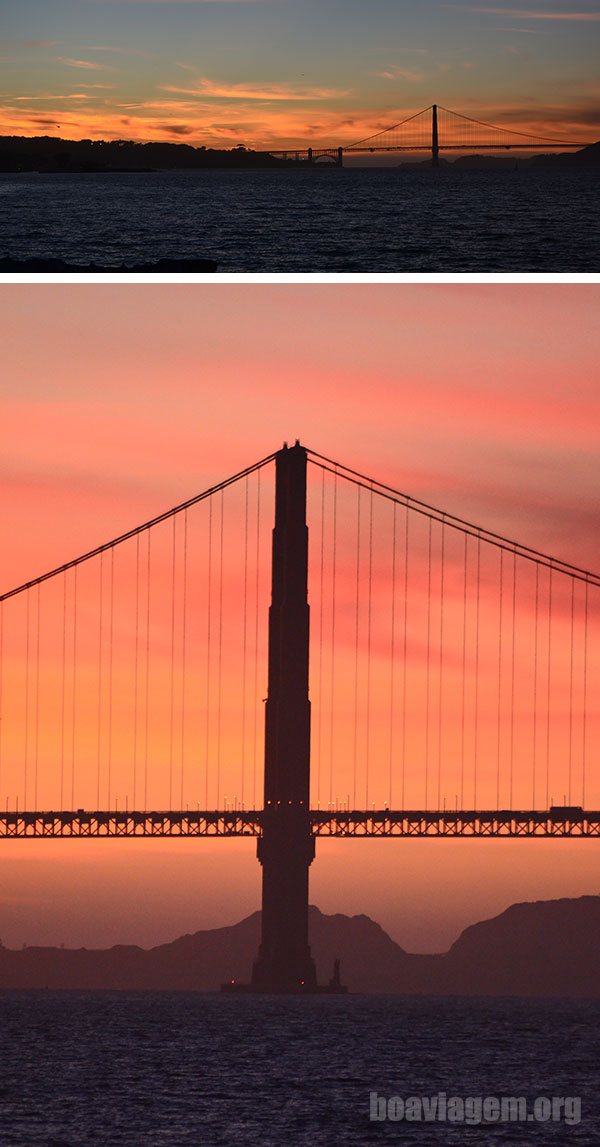 Silhueta da Golden Gate Bridge no final do dia