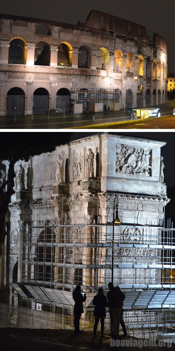 Coliseu e o Arco de Constantino no fim da noite