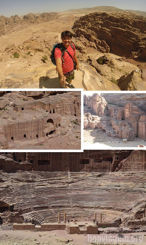 Anfiteatro e vista panorâmica de Petra na Jordânia