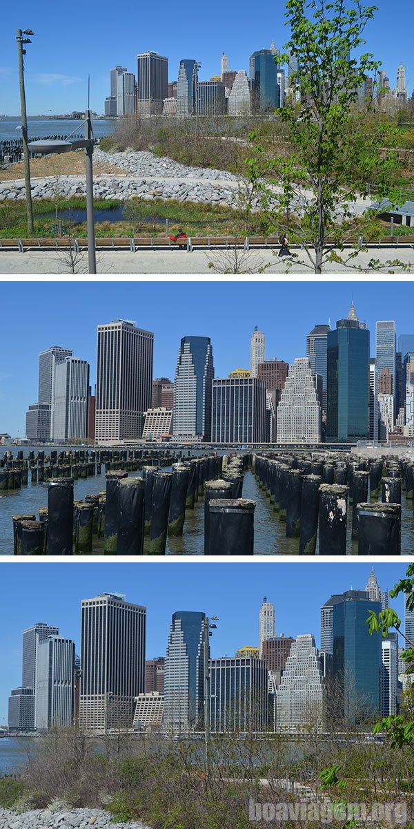 Vista de Manhattan Downtown desde o Brooklyn Bridge Park