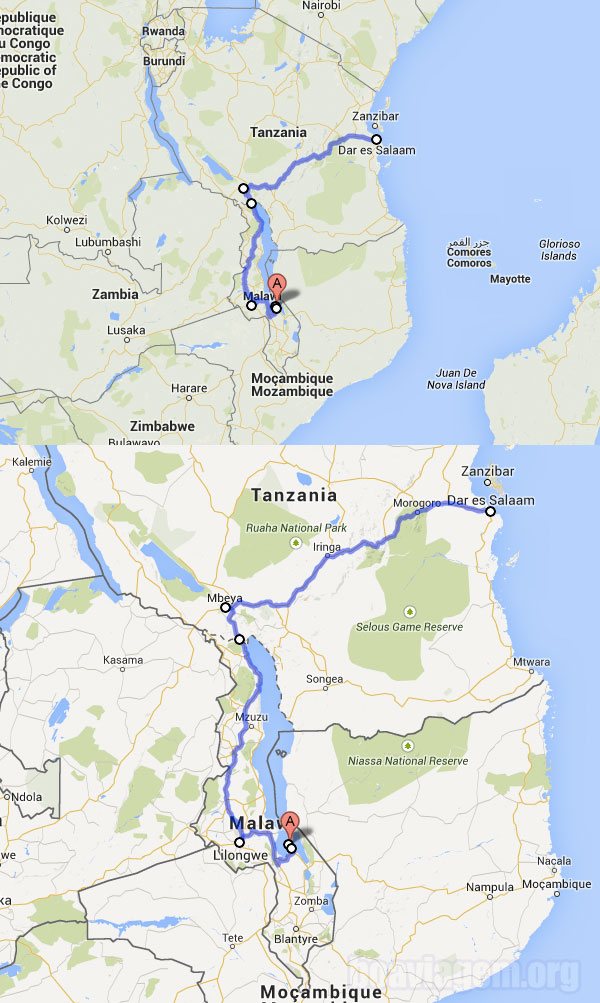Viagem de Cape Maclear no Malawi até Dar Es Salaam na Tanzânia (mais de 1700 km)