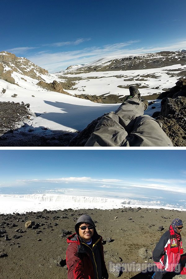 Visual nevado, deserto e repleto de geleiras no topo do Kilimanjaro