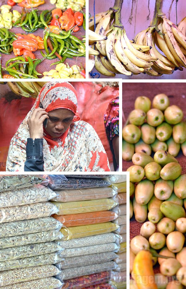 Especiarias e feirante em Zanzibar