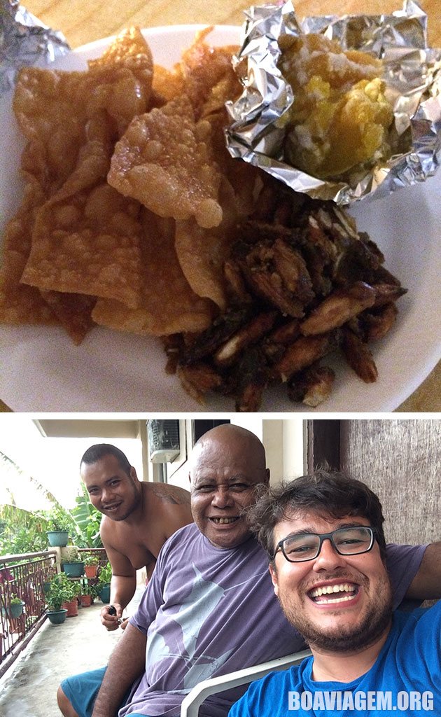 Comida local e algumas amizades que deixei na Micronésia
