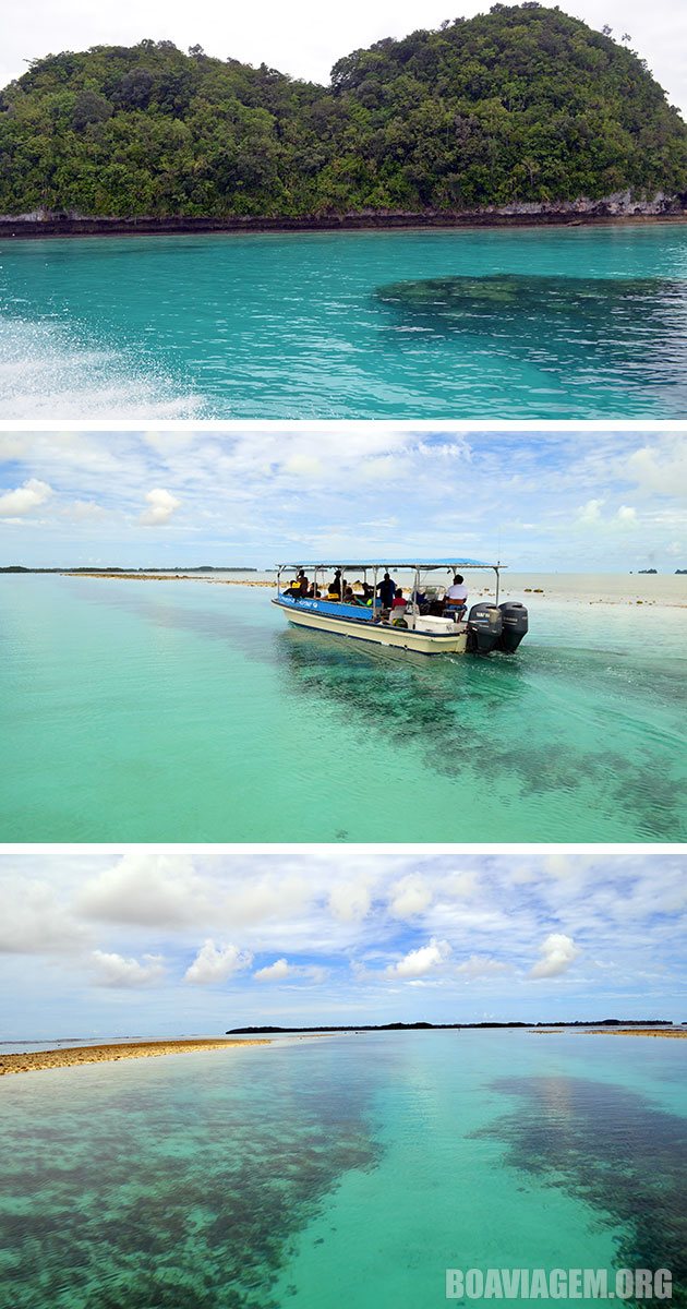 Passeio de barco no Palau em um dia nublado