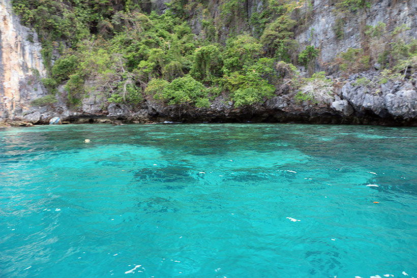 Água azul esverdeada em Maya Bay