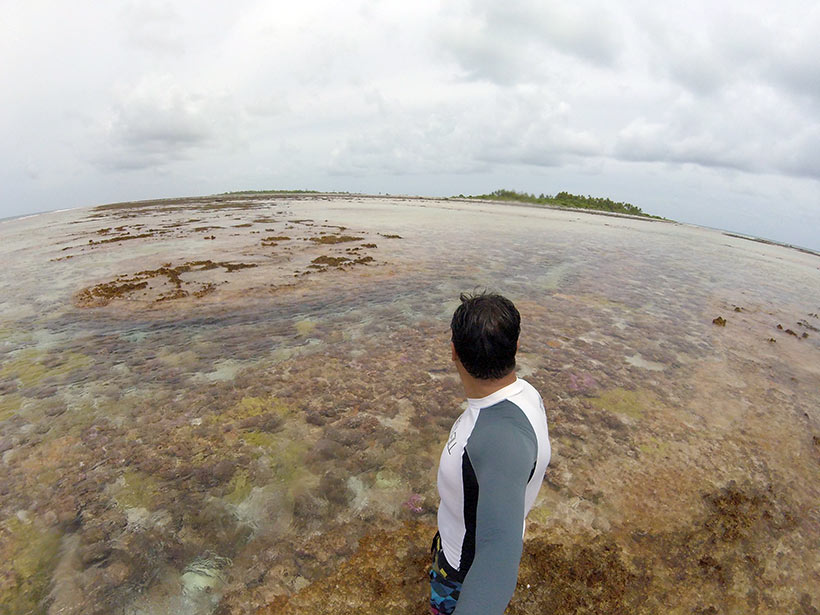 Caminhando no gigantesco recife de corais de Tikehau