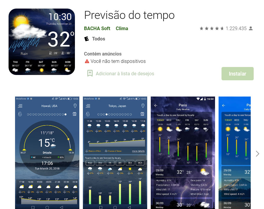 App de previsão do tempo para android